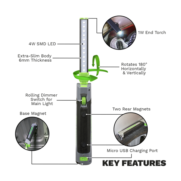 Sealey LED180 ⏐ Rechargeable Slim Folding Inspection Light 4W and 1W ...