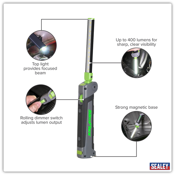 Sealey LED180 ⏐ Rechargeable Slim Folding Inspection Light 4W and 1W ...