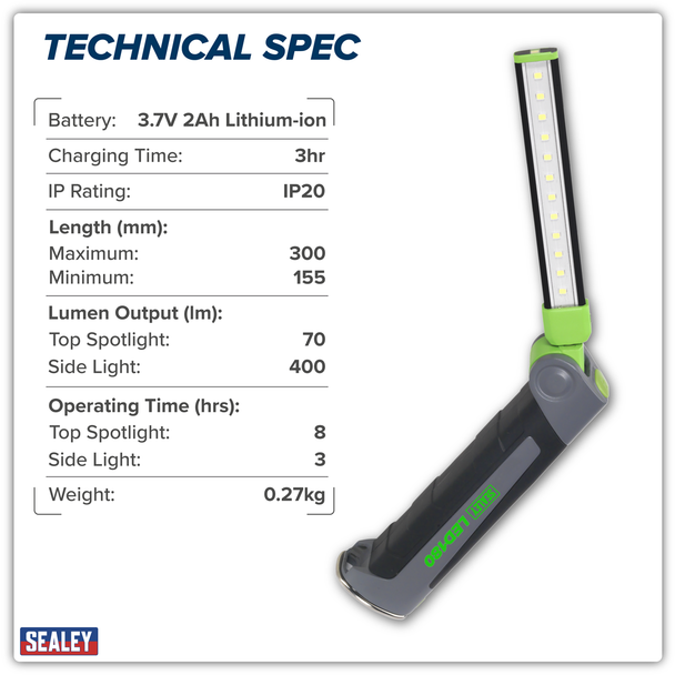 Sealey LED180 ⏐ Rechargeable Slim Folding Inspection Light 4W & 1W SMD ...