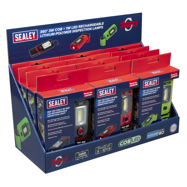 Sealey LED3601COMBO ⏐ LED3601 Series Inspection Light Combination - Display Pack of 12