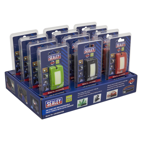 Sealey LED360HTDB ⏐ Rechargeable Head Torch with Auto-Sensor 2W COB LED - Display Box of 12