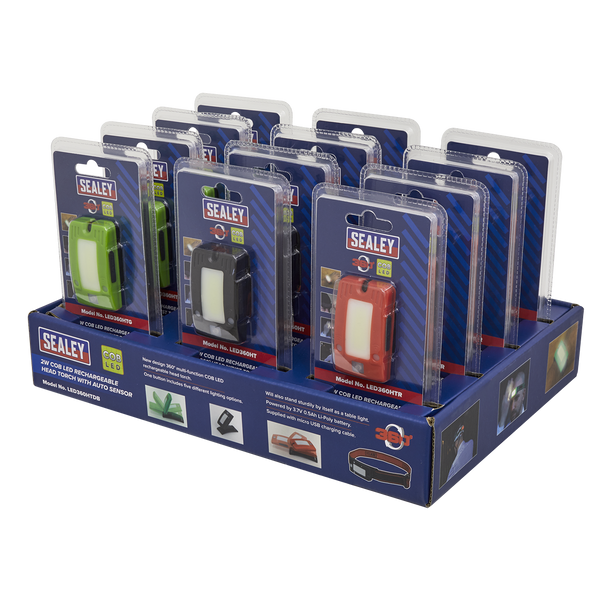 Sealey LED360HTDB ⏐ Rechargeable Head Torch with Auto-Sensor 2W COB LED - Display Box of 12