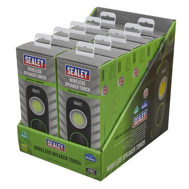 Sealey LED50WSDB ⏐ Rechargeable Torch with Wireless Speaker 10W COB LED - Display Box of 10