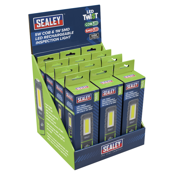 Sealey LED601GDB ⏐ LED Twist Rechargeable Inspection Light, Green - Box of 12