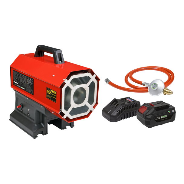 Sealey LP69CCOMBO ⏐ Space Warmer® Propane Heater 30,000-68,000Btu/hr (9-20kW) 230V with 20V 4Ah Kit