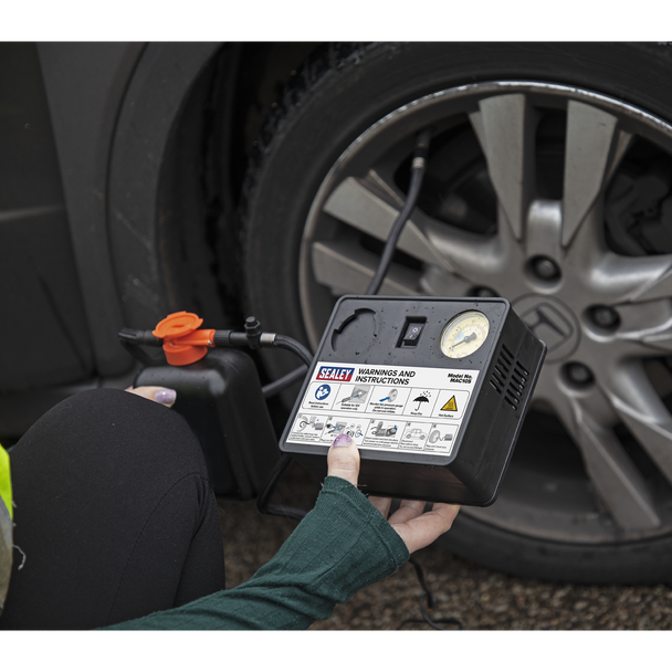Sealey MAC10S ⏐ Tyre Inflator & Emergency Puncture Sealant Kit 12V