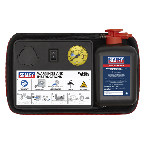 Sealey MAC10S ⏐ Tyre Inflator & Emergency Puncture Sealant Kit 12V
