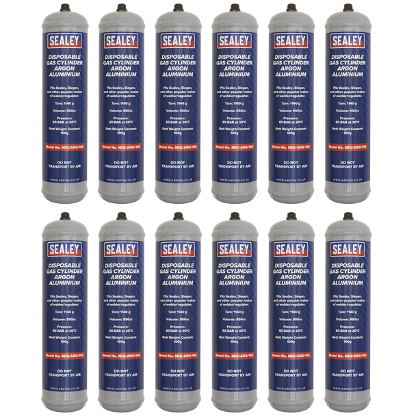 Sealey MIG/ARG/100/12 ⏐ Disposable Argon Gas Cylinder 100g - Box of 12