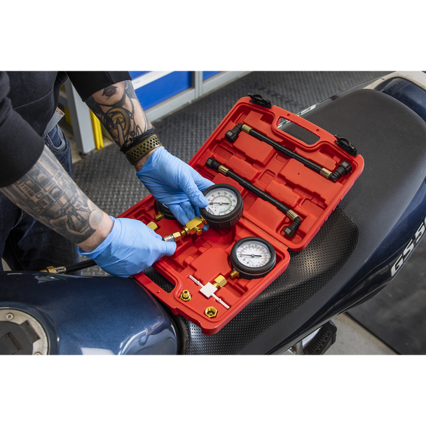 Sealey MS100 ⏐ Motorcycle Compression & Fuel Pressure Gauge Set 3pc