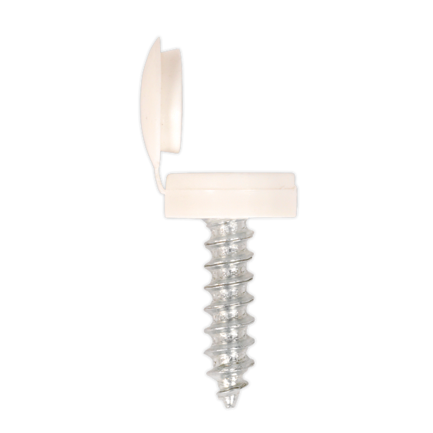 Sealey NPW50 ⏐ Numberplate Screw with Flip Cap 4.2 x 19mm, White - Pack of 50