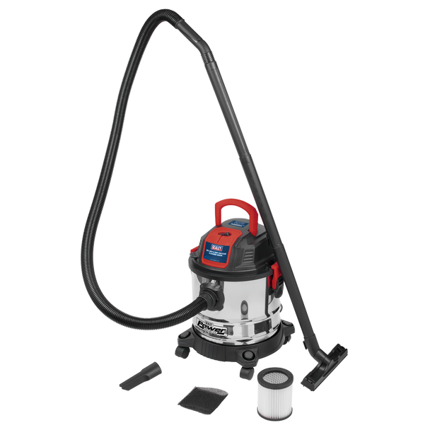 Sealey PC195SD ⏐ 20L Vacuum Cleaner Wet & Dry Stainless Steel Drum 1200W/230V