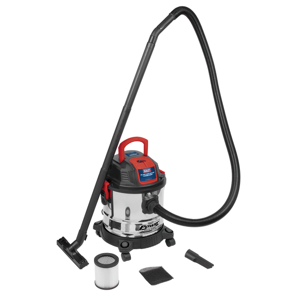 Sealey PC195SD ⏐ 20L Vacuum Cleaner Wet & Dry Stainless Steel Drum 1200W/230V