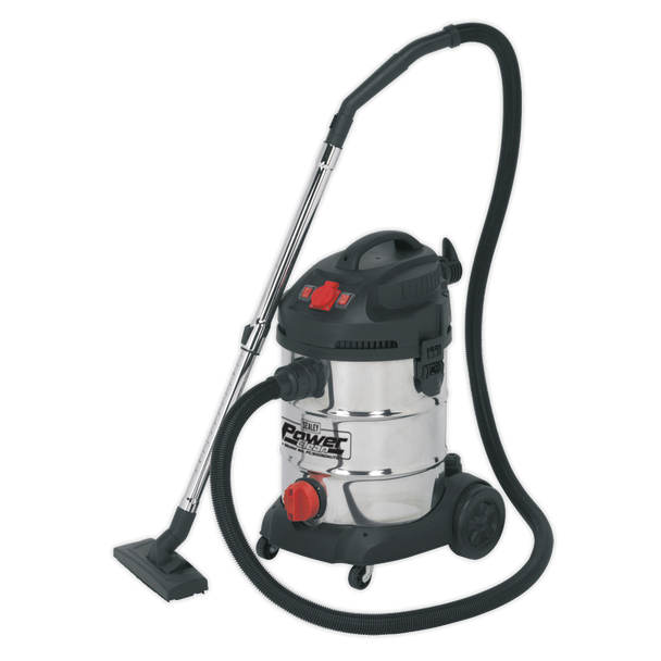 Sealey PC300SDAUTO ⏐ Industrial Vacuum Cleaner Stainless Steel Drum Auto Start 30L 1400W/230V