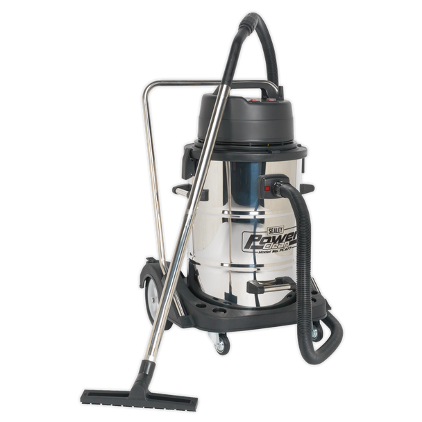 Sealey PC477 ⏐ Industrial Vacuum Cleaner Wet & Dry Stainless Steel Drum with Swivel Emptying 77L 2400W