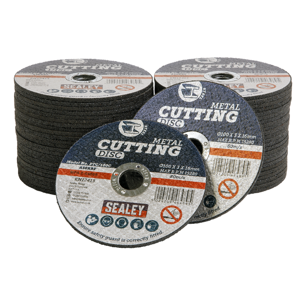 Sealey PTC/100C50 ⏐ 100 x 3mm Cutting Disc 16mm Bore - Pack of 50