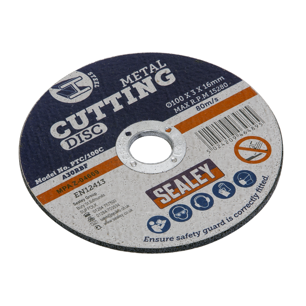 Sealey PTC/100C50 ⏐ 100 x 3mm Cutting Disc 16mm Bore - Pack of 50