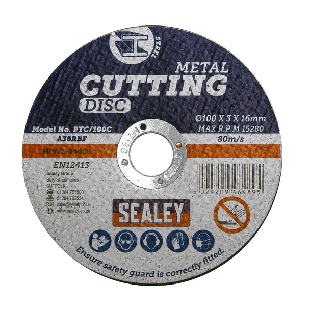 Sealey PTC/100C50 ⏐ 100 x 3mm Cutting Disc 16mm Bore - Pack of 50