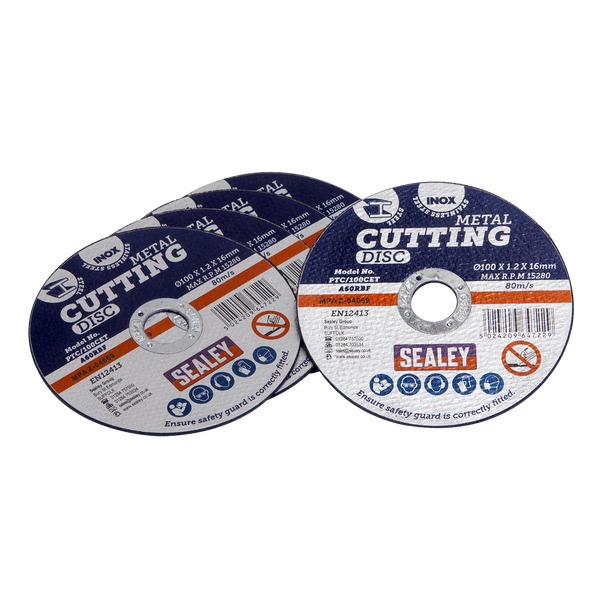 Sealey PTC/100CET5 ⏐ 100 x 1.2mm Cutting Disc 16mm Bore - Pack of 5