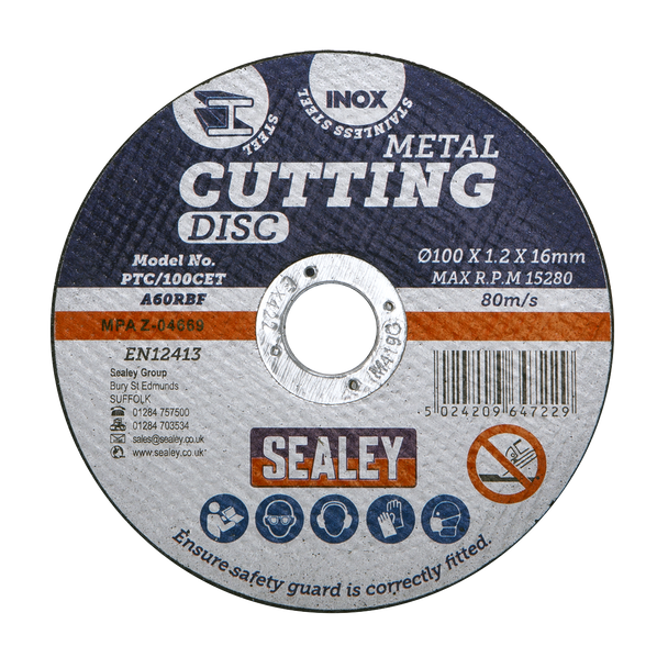 Sealey PTC/100CET ⏐ 100 x 1.2mm Cutting Disc 16mm Bore