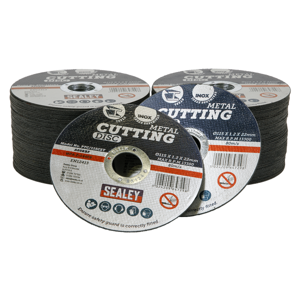 Sealey PTC/115CET100 ⏐ 115 x 1.2mm Cutting Disc 22mm Bore - Pack of 100