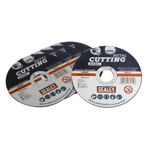 Sealey PTC/115CET5 ⏐ 115 x 1.2mm Cutting Disc 22mm Bore - Pack of 5