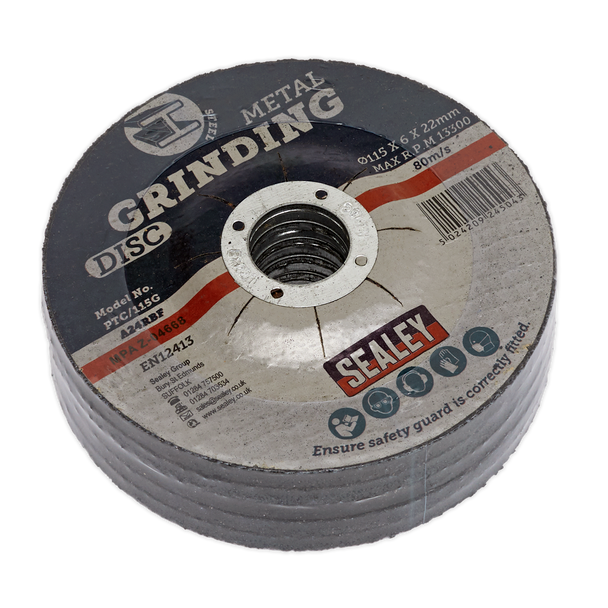 Sealey PTC/115G5 ⏐ 115 x 6mm Grinding Disc 22mm Bore - Pack of 5