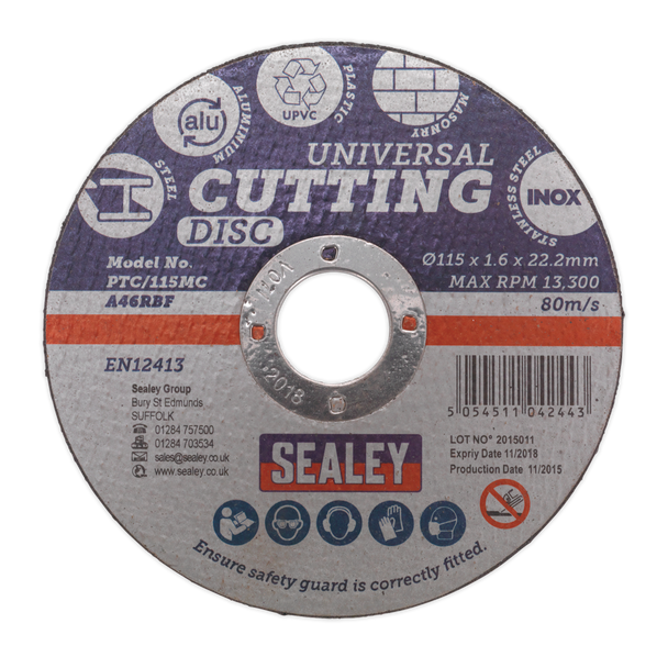 Sealey PTC/115MC ⏐ 115 x 1.6mm Universal Cutting Disc 22mm Bore