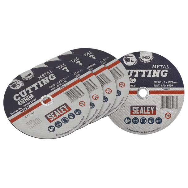Sealey PTC/230CT5 ⏐ 230 x 2mm Cutting Disc 22mm Bore - Pack of 5
