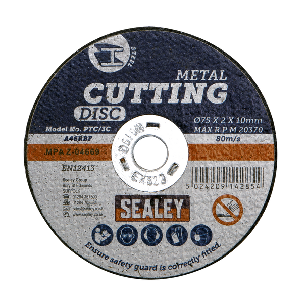 Sealey PTC/3C5 ⏐ 75 x 2mm Cutting Disc 10mm Bore - Pack of 5
