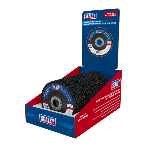 Sealey PTC/CW115DB ⏐ 115 x 13mm Black Polycarbide Abrasive Strip Disc 22mm Bore - Display Box of 10