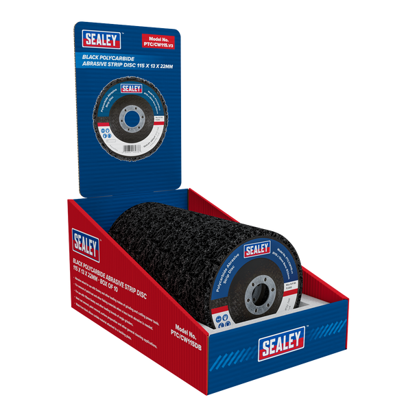 Sealey PTC/CW115DB ⏐ 115 x 13mm Black Polycarbide Abrasive Strip Disc 22mm Bore - Display Box of 10