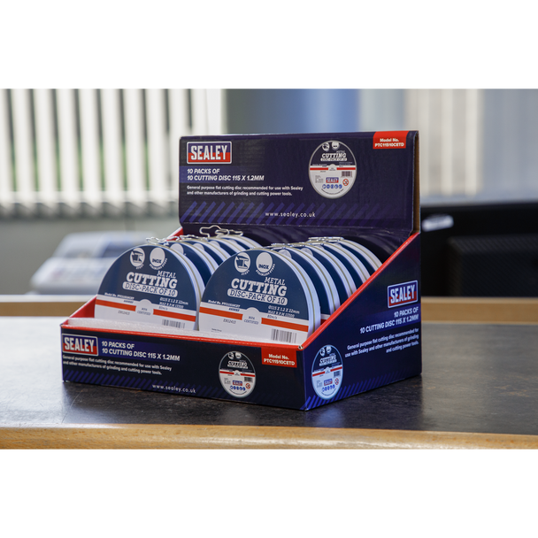 Sealey PTC11510CETD ⏐ 115 x 1.2mm Cutting Discs, Packs of 10 - Display Box 10