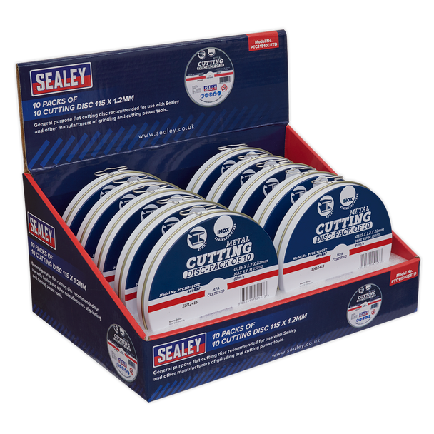 Sealey PTC11510CETD ⏐ 115 x 1.2mm Cutting Discs, Packs of 10 - Display Box 10