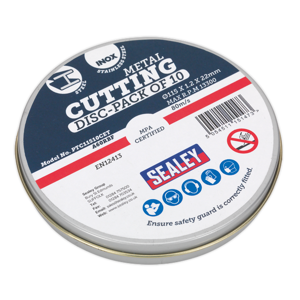 Sealey PTC11510CETD ⏐ 115 x 1.2mm Cutting Discs, Packs of 10 - Display Box 10
