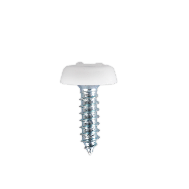 Sealey PTNP1 ⏐ Numberplate Screw with Plastic Enclosed Head 4.8 x 18mm, White - Pack of 50