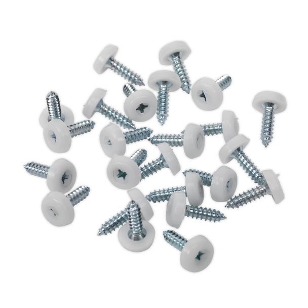 Sealey PTNP1 ⏐ Numberplate Screw with Plastic Enclosed Head 4.8 x 18mm, White - Pack of 50