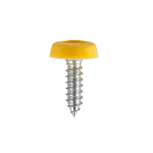 Sealey PTNP2 ⏐ Numberplate Screw with Plastic Enclosed Head 4.8 x 18mm, Yellow - Pack of 50