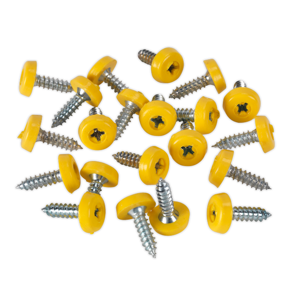 Sealey PTNP2 ⏐ Numberplate Screw with Plastic Enclosed Head 4.8 x 18mm, Yellow - Pack of 50