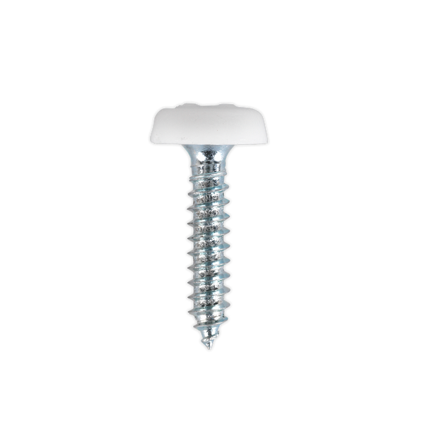 Sealey PTNP5 ⏐ Numberplate Screw with Plastic Enclosed Head 4.8 x 24mm, White - Pack of 50