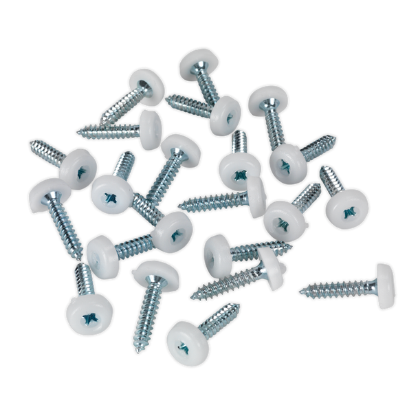 Sealey PTNP5 ⏐ Numberplate Screw with Plastic Enclosed Head 4.8 x 24mm, White - Pack of 50