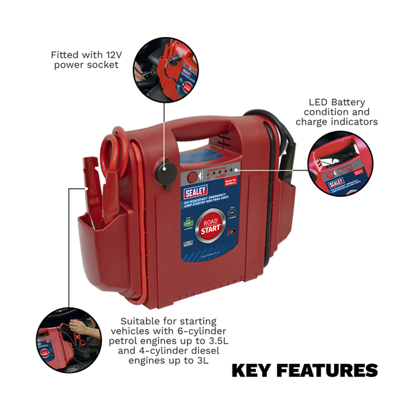 Sealey RS102 ⏐ RoadStart® 12V Emergency Jump Starter 1600 Peak Amps