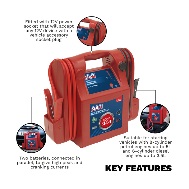 Sealey RS103 ⏐ RoadStart® 12V Emergency Jump Starter 3200 Peak Amps