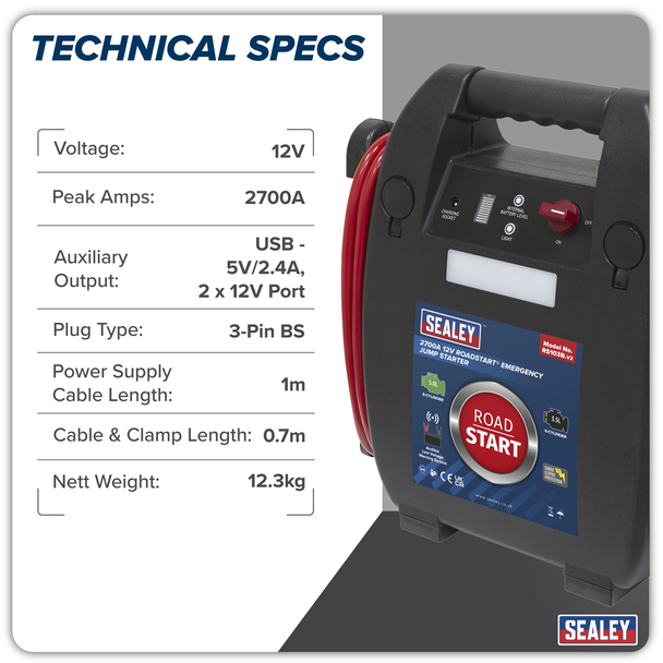 Sealey RS103B ⏐ RoadStart® 12V Emergency 8-Cylinder Jump Starter 5L