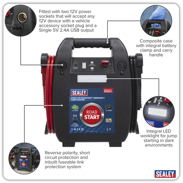 Sealey RS103B ⏐ RoadStart® 12V Emergency 8-Cylinder Jump Starter 5L