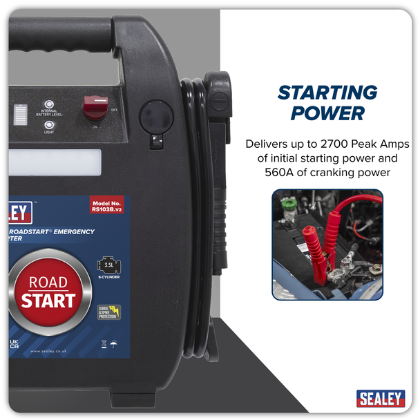 Sealey RS103B ⏐ RoadStart® 12V Emergency 8-Cylinder Jump Starter 5L
