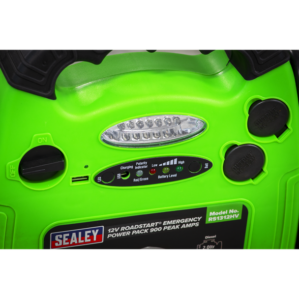Sealey RS1312HV ⏐ RoadStart® 12V Emergency Jump Starter 900 Peak Amps - Hi-Vis Green