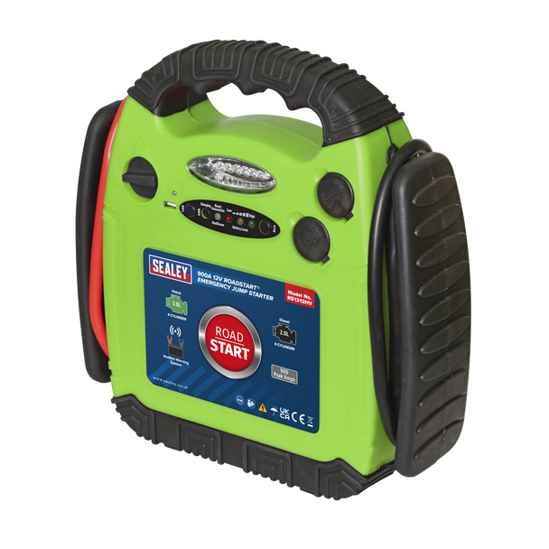 Sealey RS1312HV ⏐ RoadStart® 12V Emergency Jump Starter 900 Peak Amps - Hi-Vis Green