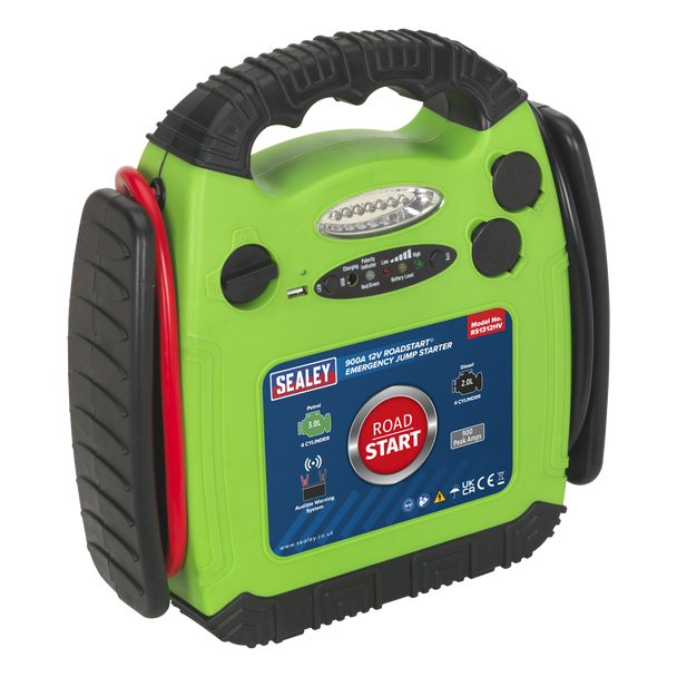Sealey RS1312HV ⏐ RoadStart® 12V Emergency Jump Starter 900 Peak Amps - Hi-Vis Green