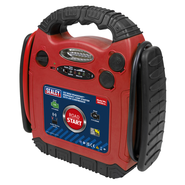 Sealey RS132 ⏐ RoadStart® 12V Emergency Jump Starter with Air Compressor 900 Peak Amps