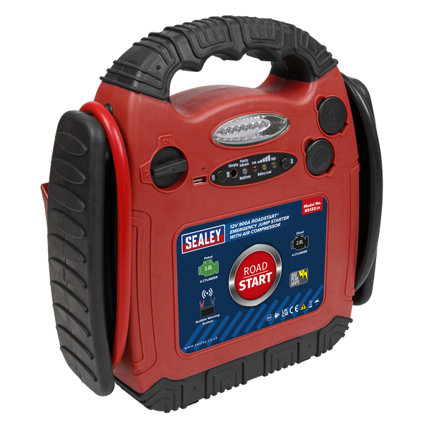Sealey RS132 ⏐ RoadStart® 12V Emergency Jump Starter with Air Compressor 900 Peak Amps